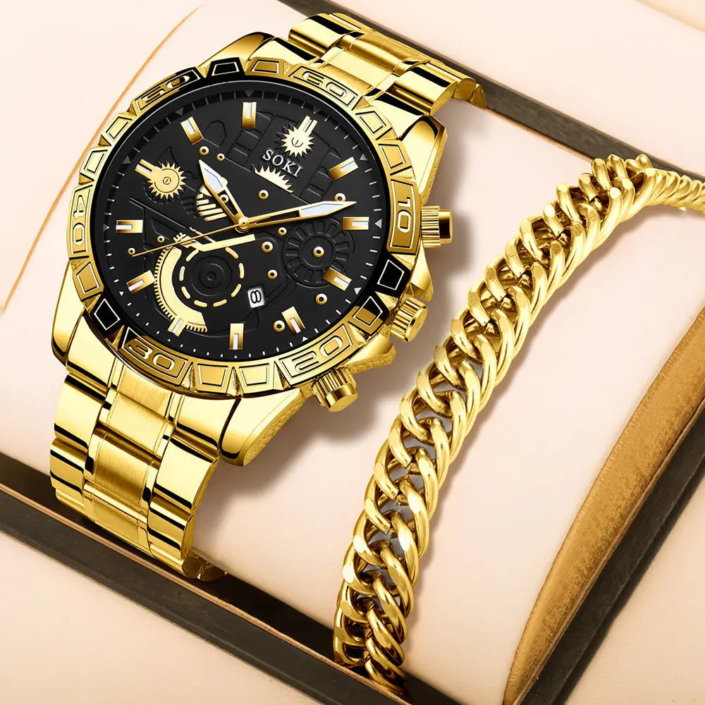 Men's Steel Belt Business Calendar Quartz Watch Suit - MaJuah