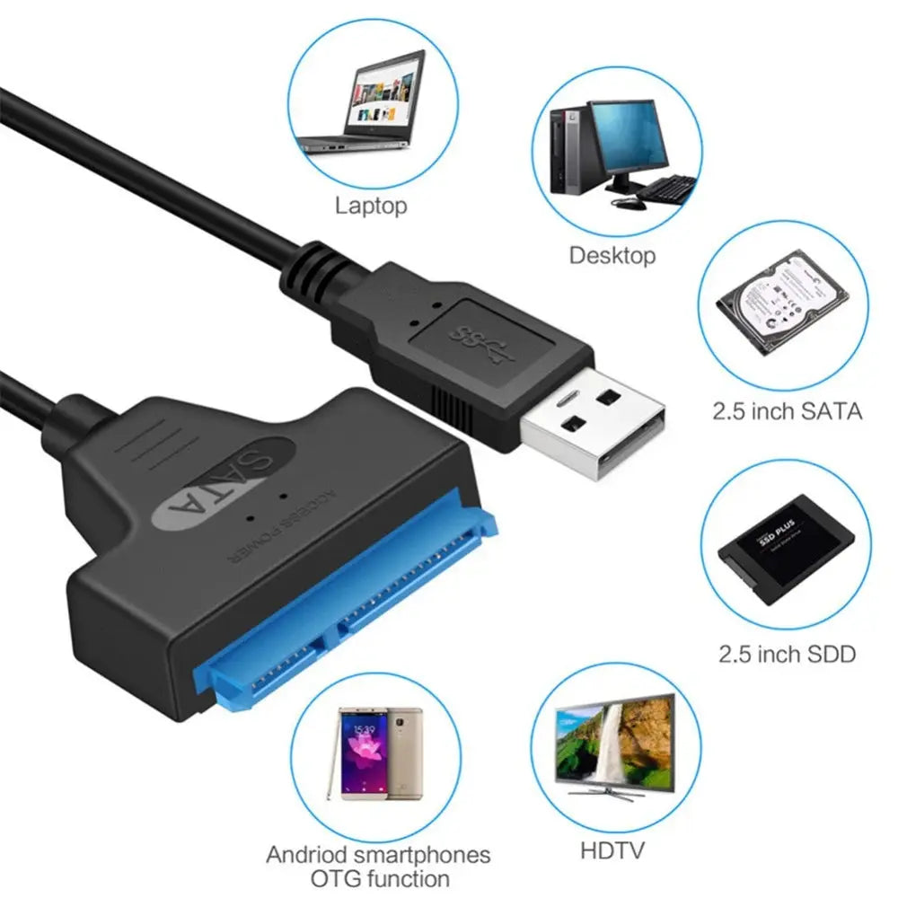 High-Speed USB SATA Cable External Hard Disk Reader 2.5 HDD SSD Hard Drive Adapter 22cm/35cm/50cm USB 3.0 - MaJuah