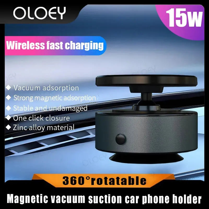 Wireless fast charging 360°rotatable vacum car holder For iPhone Samsung Xiaomi magnetic car mount vacuum phone holder - MaJuah