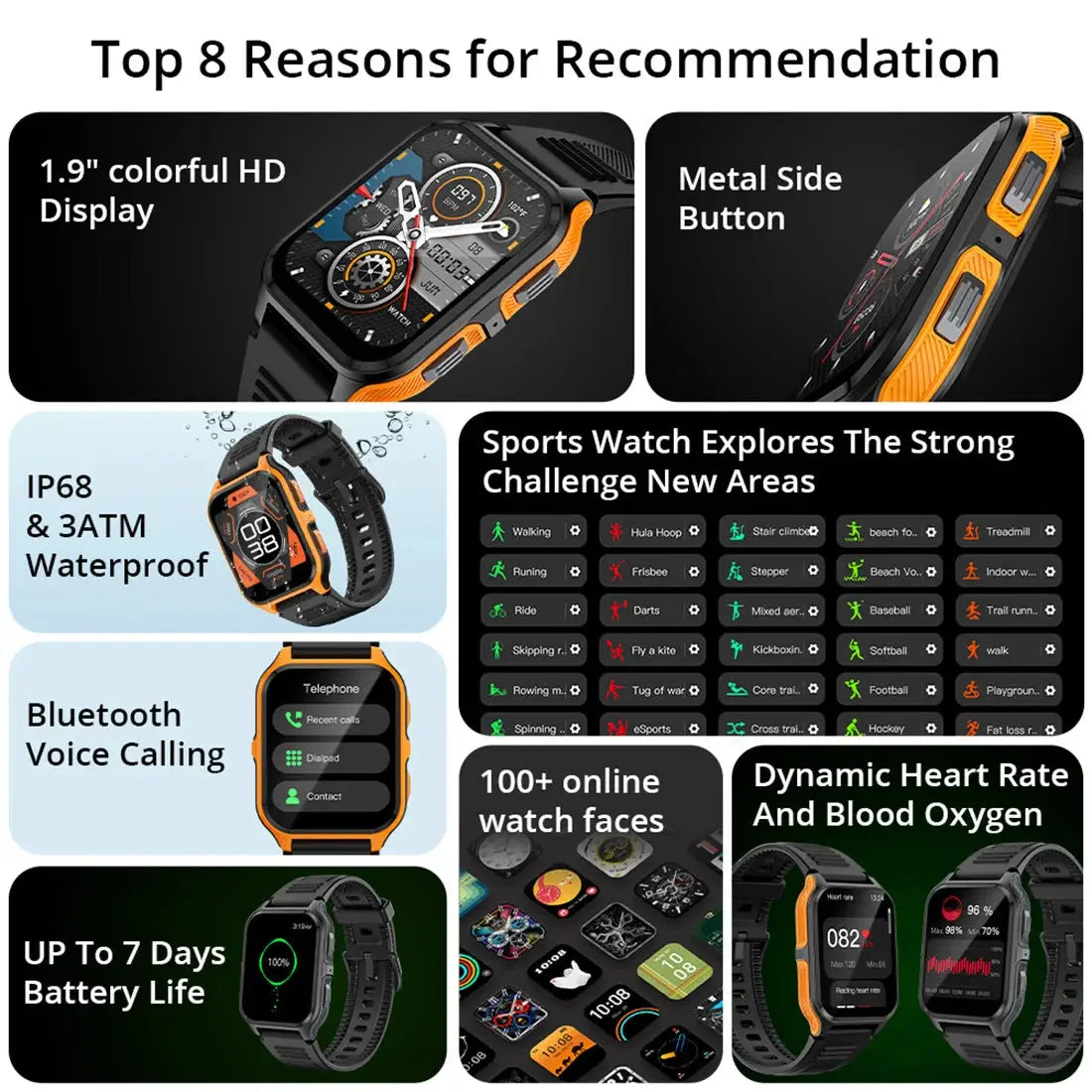 COLMI P73 1.9" Outdoor Military Smartwatch Men Bluetooth Call Smart Watch 3ATM IP68 Waterproof For Xiaomi Android iOS Phone - MaJuah