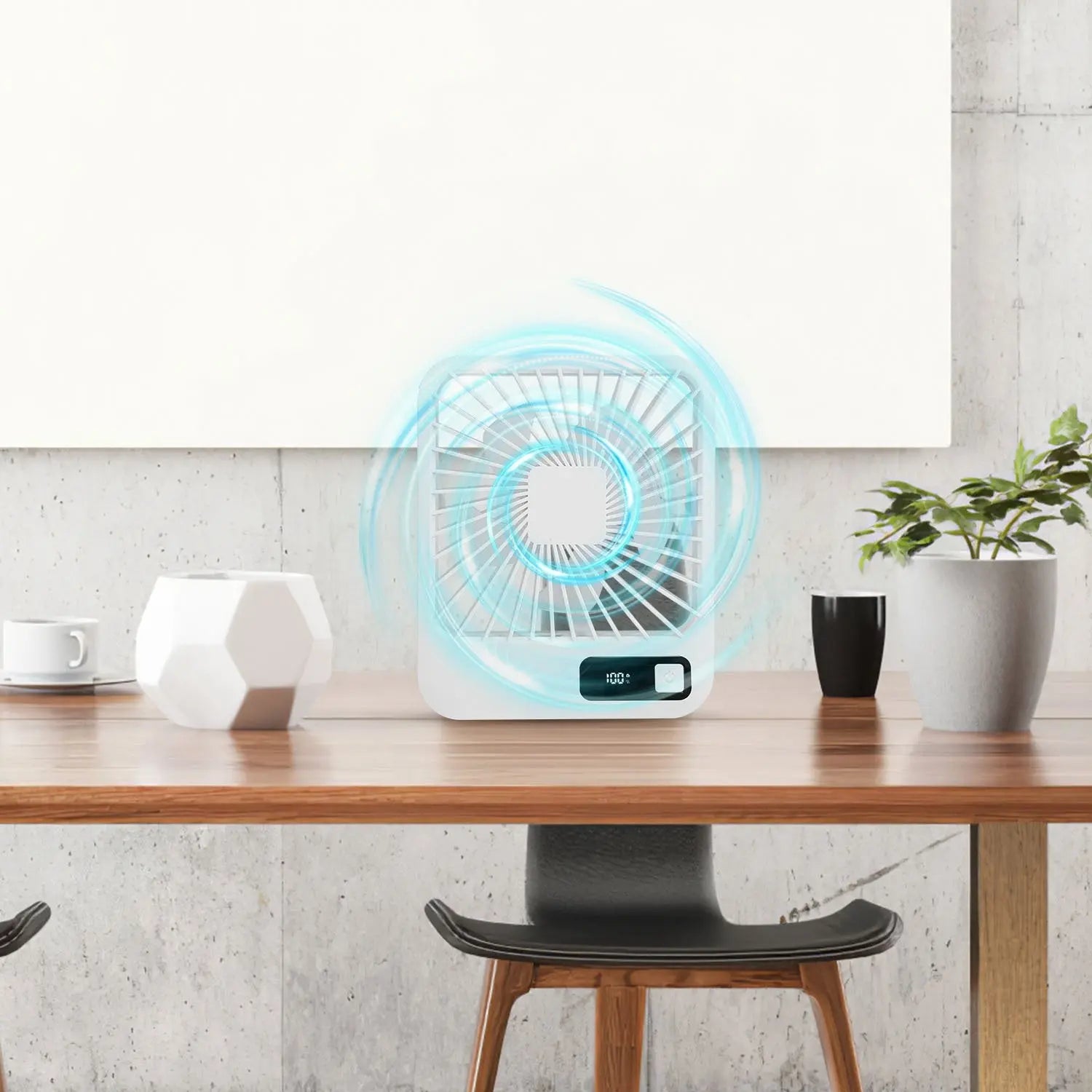 3 Colors Options -- 1Pc Mini Desktop Cooling Fan Rechargeable Battery Powered Personal Fan Speed Adjustment Strong Airflow Quiet Travel Fan With LCD Display For Home Office Travel - MaJuah