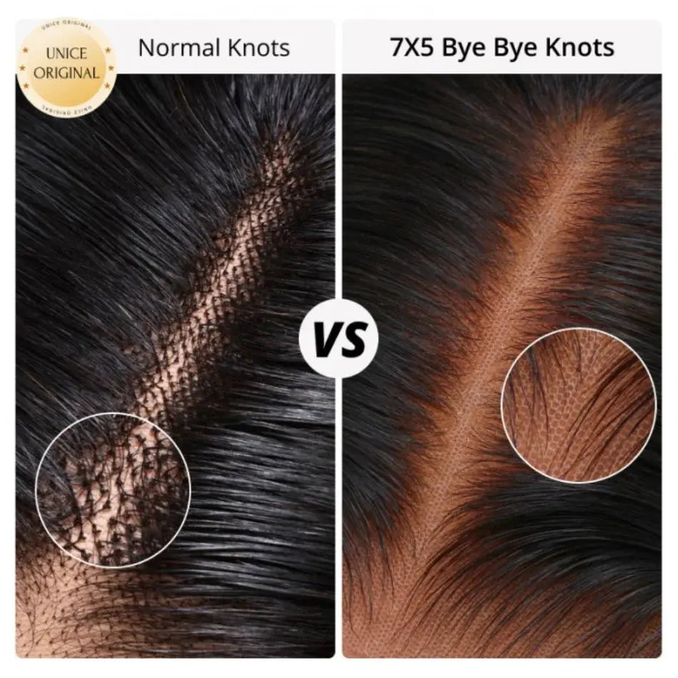 UNice Hair 7x5 Bye Bye Knots Glueless Wig: Brown Balayage Body Wave Wig Pre Cut Pre Bleached Human Hair Lace Wig 150%, Ships From - United States - MaJuah