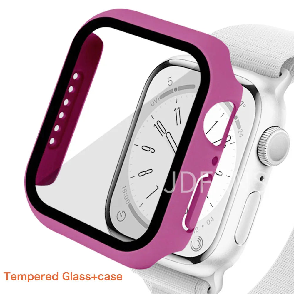 Tempered Glass+ cover For Apple Watch Case series 9 8 7 41mm 45mm 42mm HD PC bumper Screen Protector iWatch 6 5 4 se 44mm 40mm