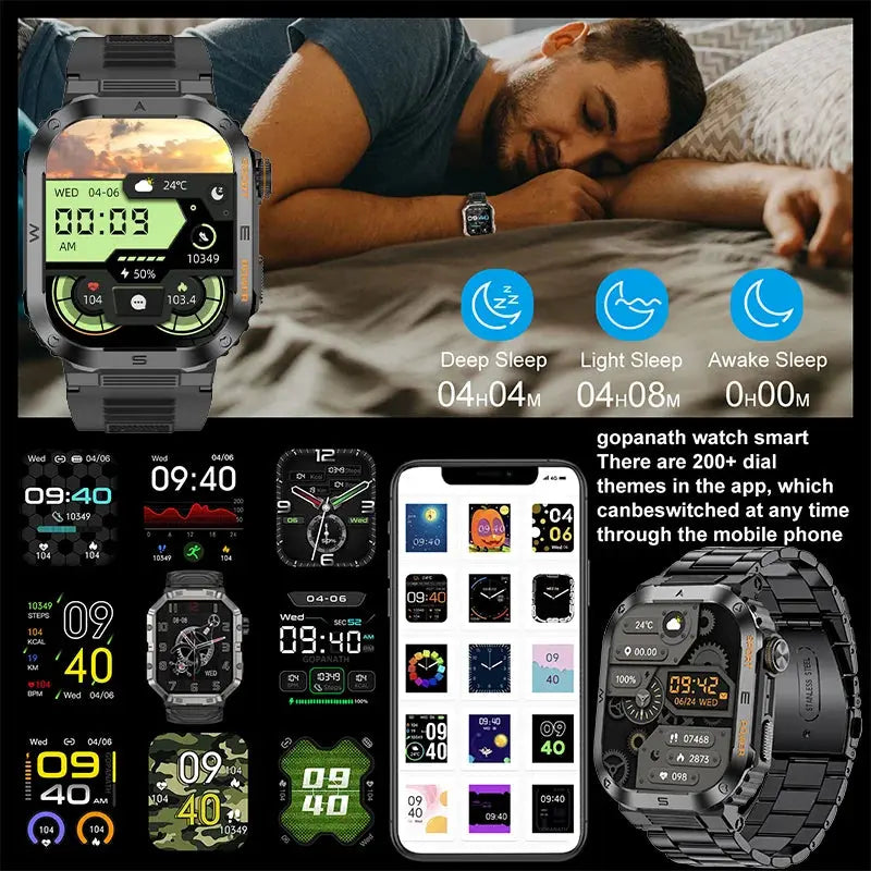 Rugged And Durable Military Smart Watch Ip68 Waterproof 2.01 '' HD Display Bluetooth Voice Smart Watch For Android IOS XIAOMI - MaJuah