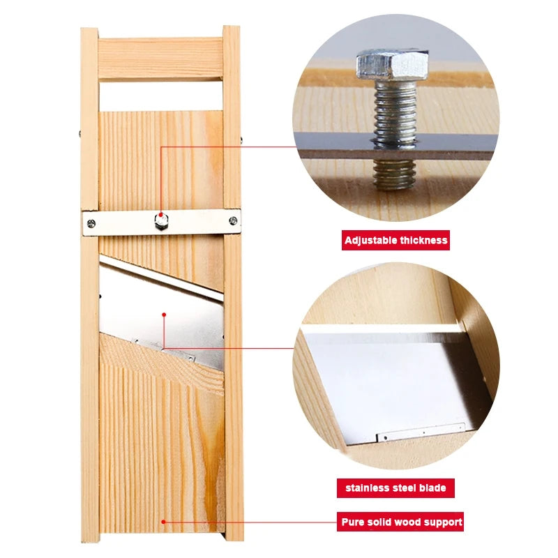 Wooden Adjustable Vegetables Cutter 0.5-7mm Slicer for Potato,Tomato and Onion Cabbage Shredder Chip Fruit Chopper
