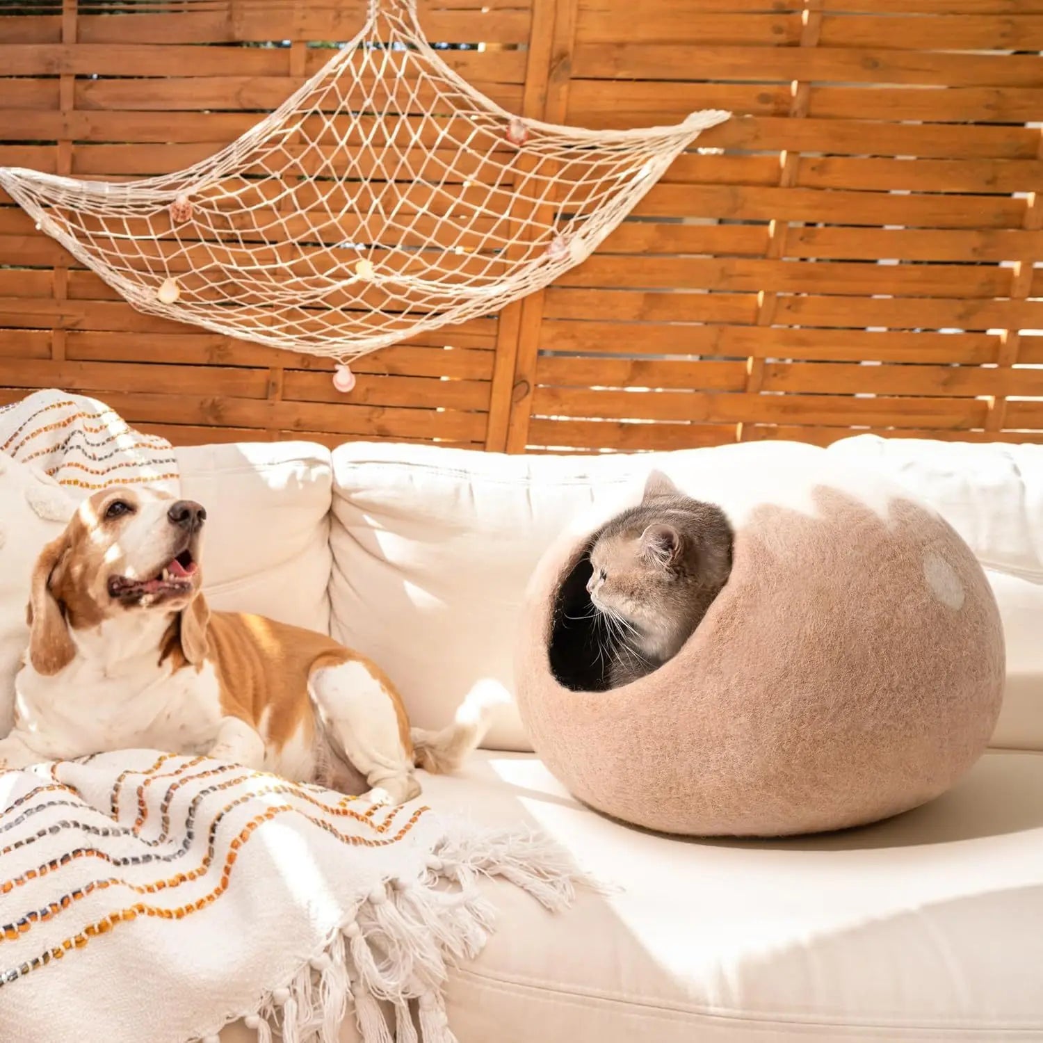 MEWOOFUN Handmade Wool Cat Cave Bed - Natural Felt Hideaway House For Indoor Cats & Kittens, Breathable Warm Pet Bed Grey, Medium - MaJuah