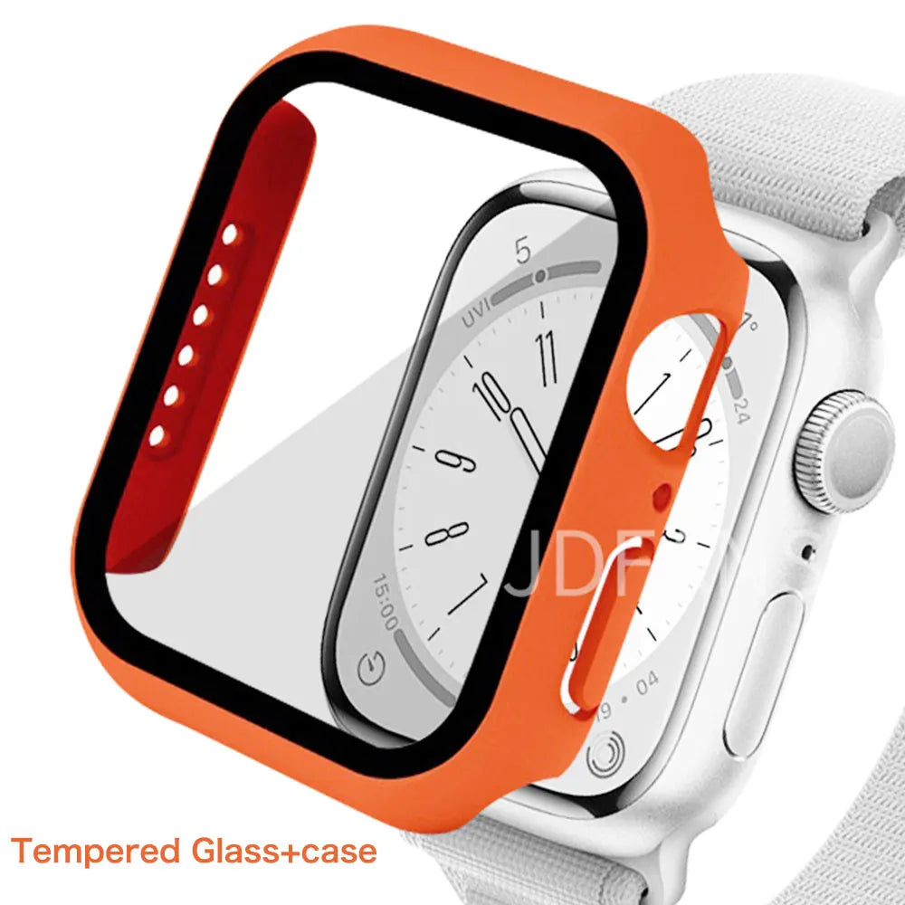 Tempered Glass+ cover For Apple Watch Case series 9 8 7 41mm 45mm 42mm HD PC bumper Screen Protector iWatch 6 5 4 se 44mm 40mm