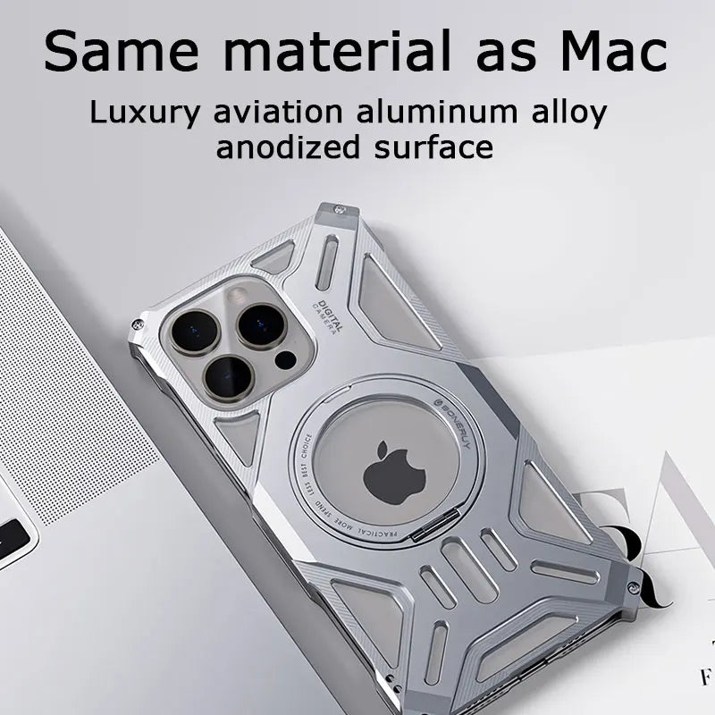 Magnetic Stand Metal Phone Case For Iphone 13 14 15 16 Pro Max Plus Hollow Luxury Aluminum Alloy Phone Cover For IPHON 16 Promax