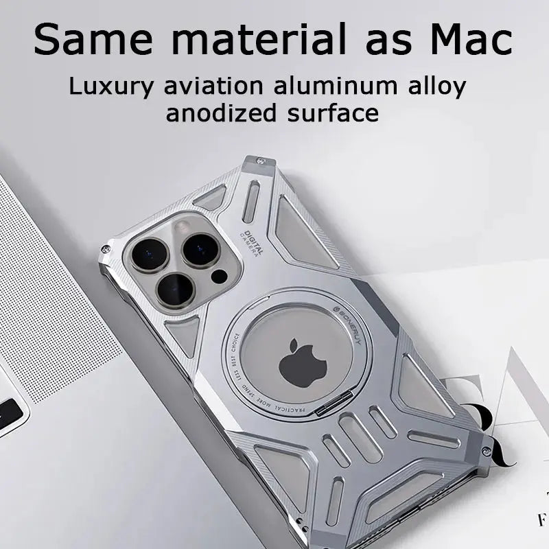 Magnetic Stand Metal Phone Case For Iphone 13 14 15 16 Pro Max Plus Hollow Luxury Aluminum Alloy Phone Cover For IPHON 16 Promax - MaJuah