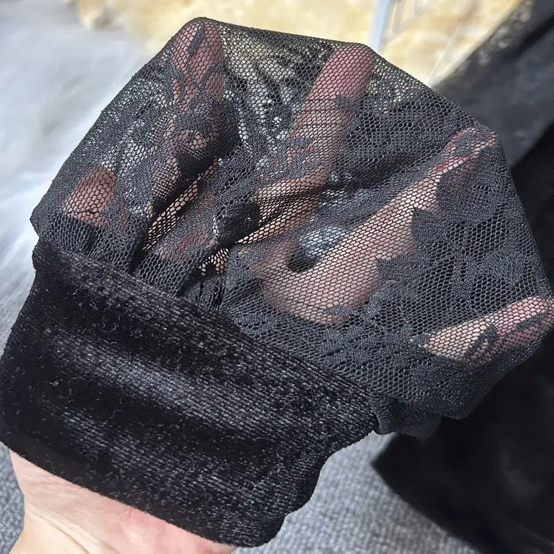 Women's Velvet & Lace Trim Top V-Neck Long Sleeve Blouse With Button Accent For Autumn And Winter CozyPet Store