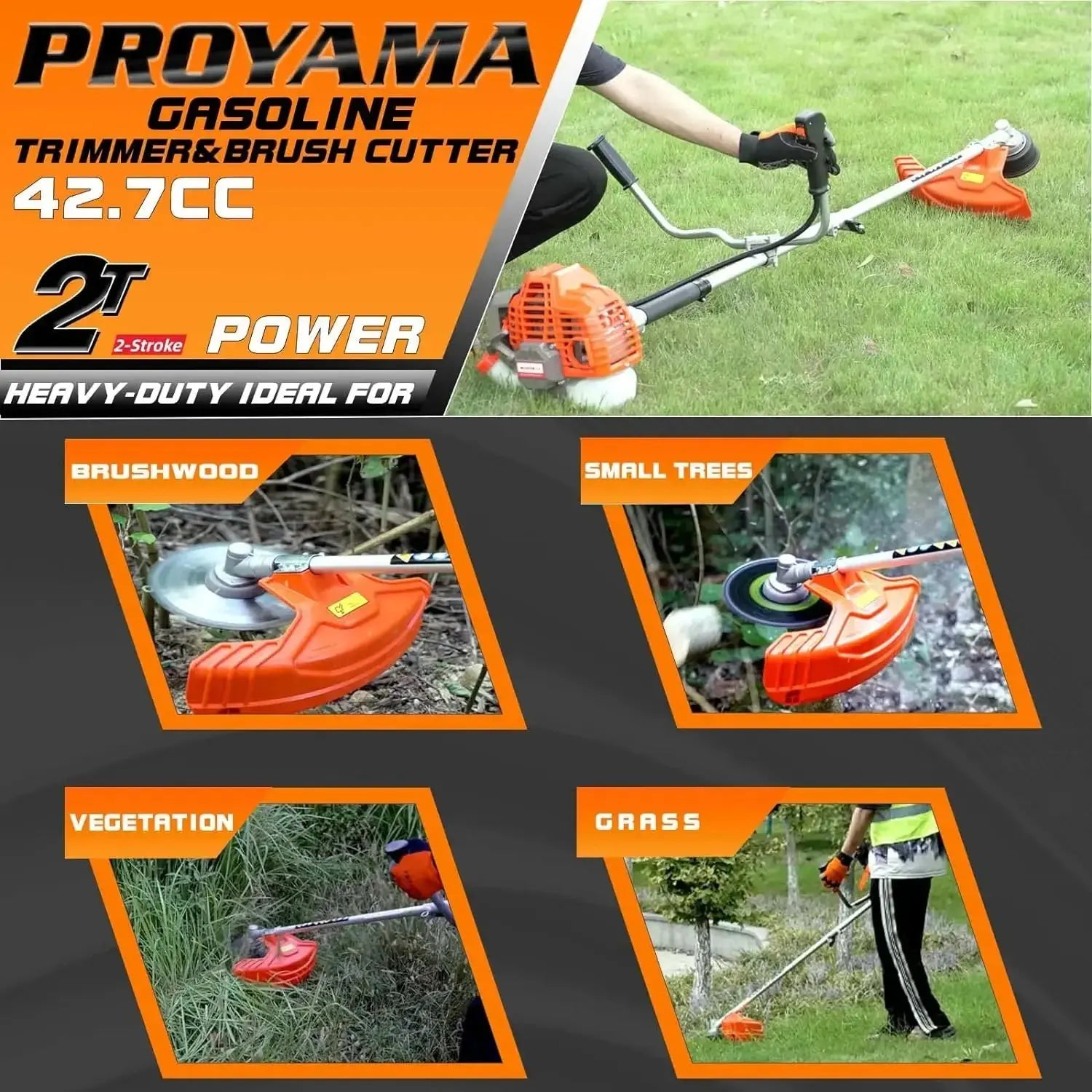 PROYAMA 42.7cc Weed Wacker, 3 in 1 Weed Eater Gas Powered, Brush Cutter and String Trimmer 2-Cycle Extreme Duty, Grass Trimmer 2 - MaJuah