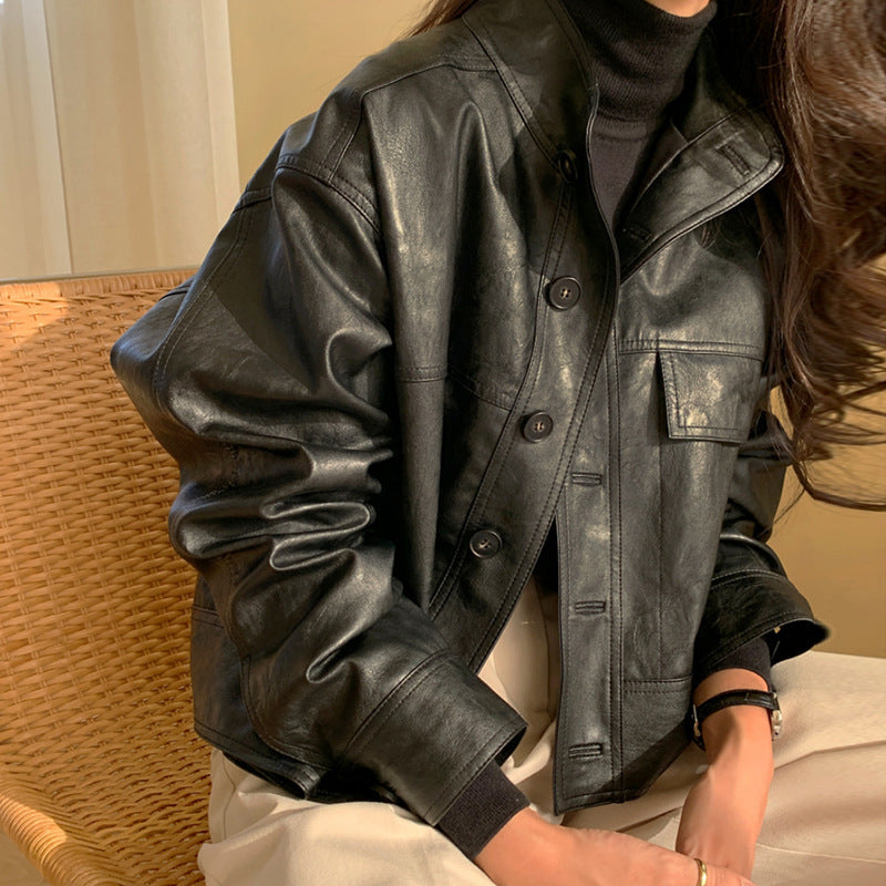 Autumn Simple Versatile Stand Collar Single-breasted Loose Long Sleeve CozyPet Store