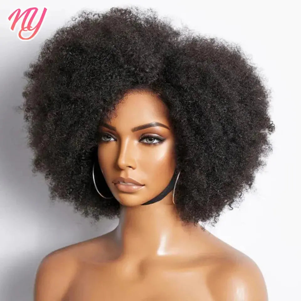 Afro Kinky Curly Lace Front Wig Brazilian Remy Human Hair HD Lace Natural Hairline 13X4X2 Glueless Afro Short Bob Human Hair Wig - MaJuah