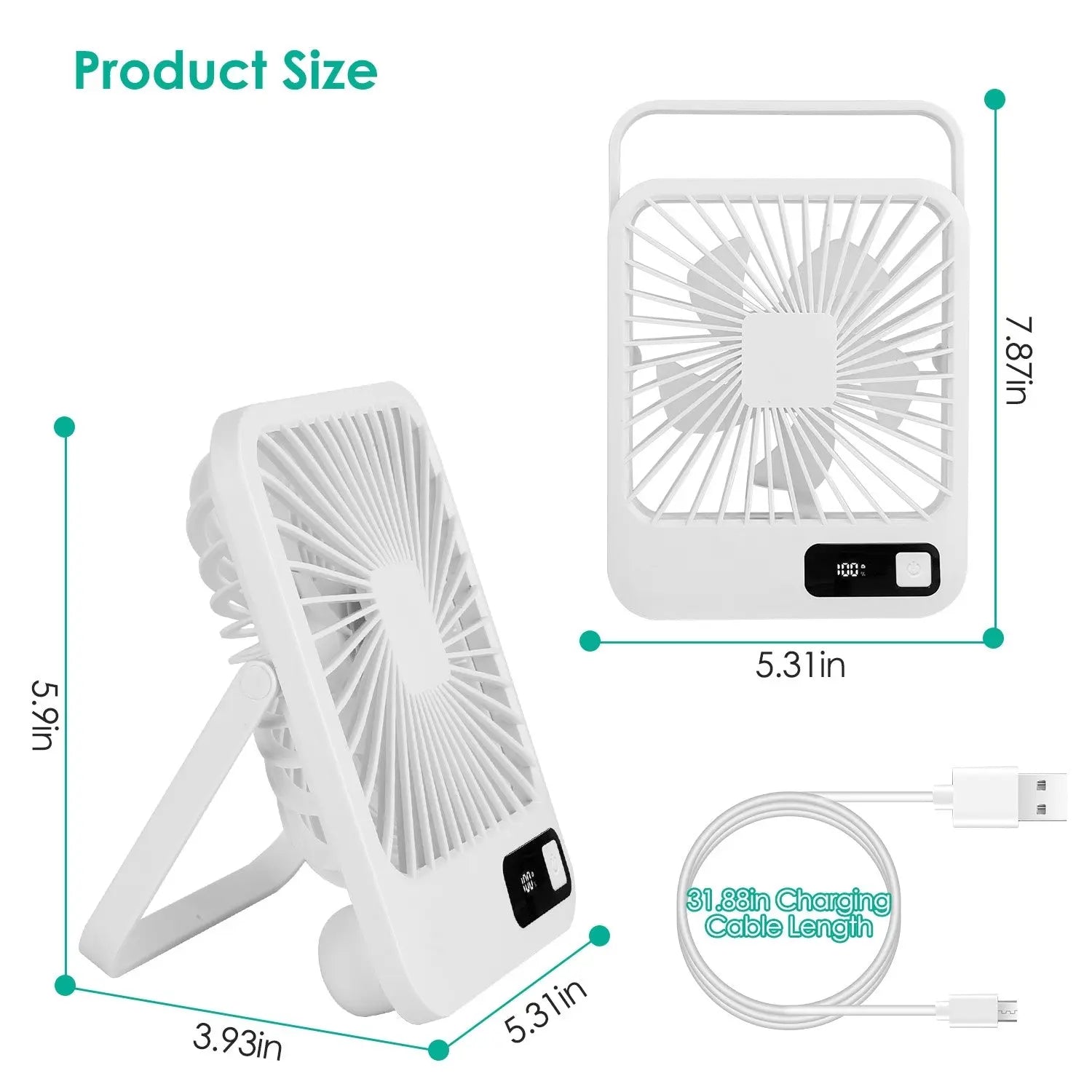 3 Colors Options -- 1Pc Mini Desktop Cooling Fan Rechargeable Battery Powered Personal Fan Speed Adjustment Strong Airflow Quiet Travel Fan With LCD Display For Home Office Travel - MaJuah