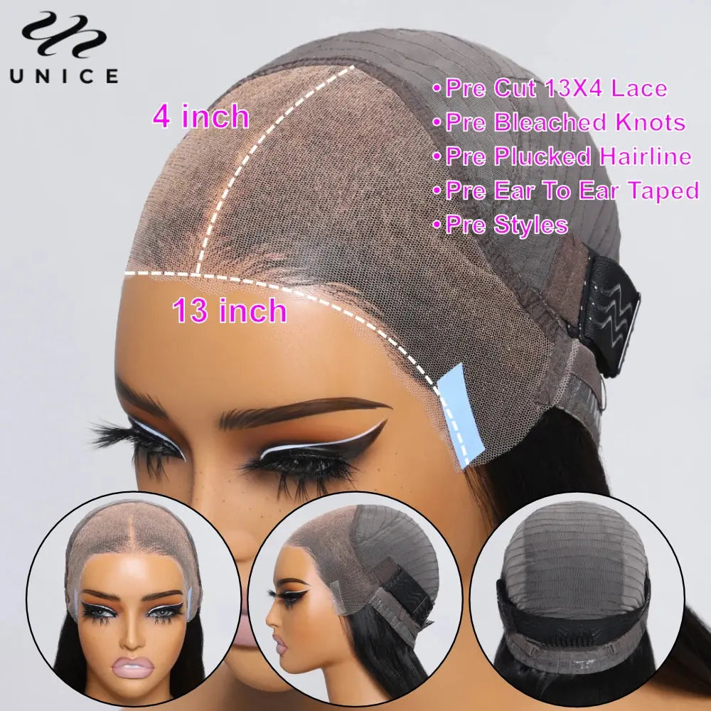UNice PreEverything 13x4 Frontal Wig Human Hair Body Wave Lace Front Wig Pre Cut Pre Bleached Pre Plucked Lace Wig Ready To Wear, Ships From - United States - MaJuah