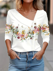 Women Fashion Long Sleeve Top White Floral Print Shirts And Blouses 3D Print Clothes For Women 2024