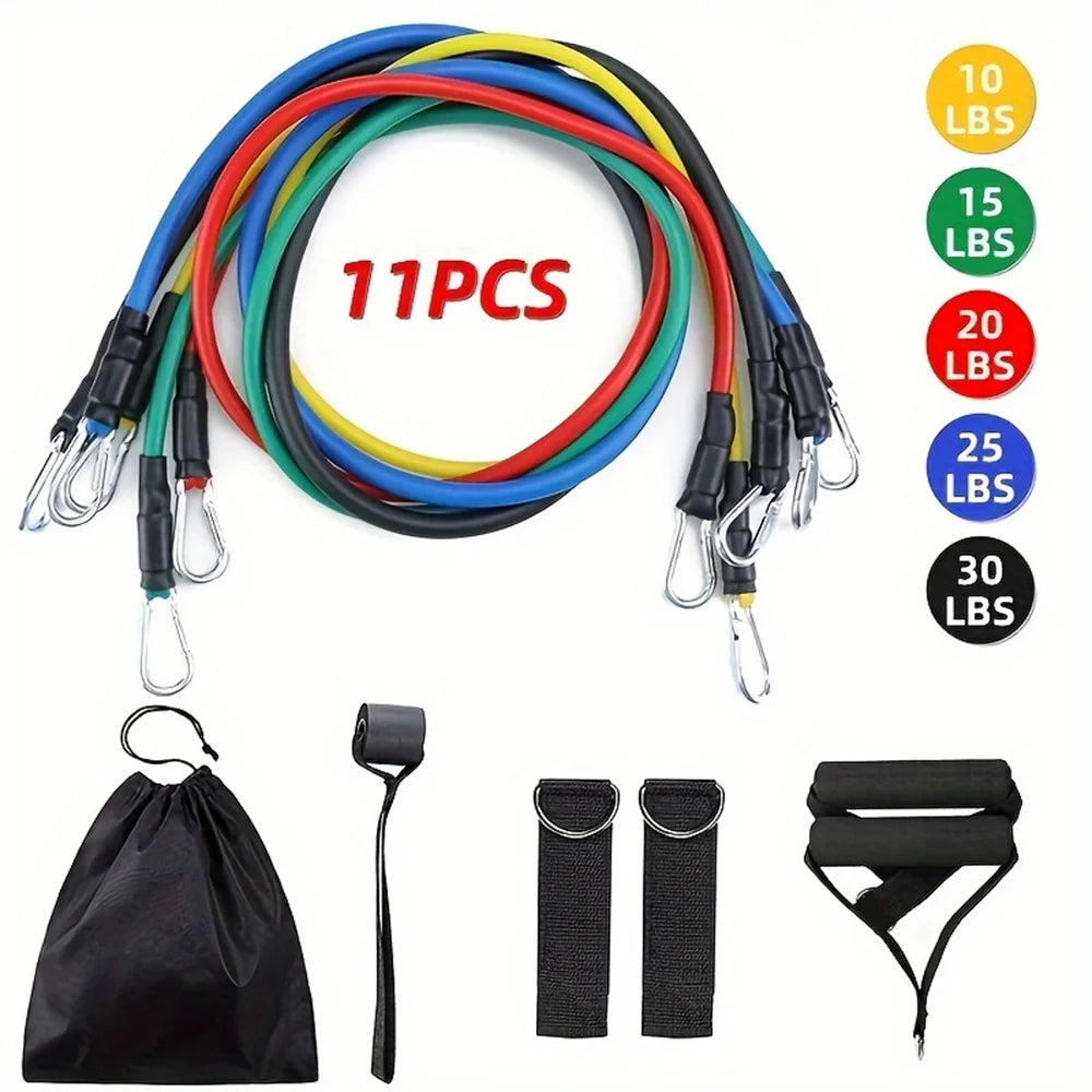 11pcs/Set Resistance Elastic Exercise Bands, Portable Fitness Equipment, Ankle Strap, Chest Expander,