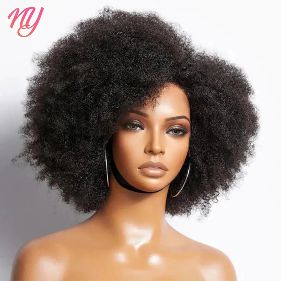 Afro Kinky Curly Lace Front Wig Brazilian Remy Human Hair HD Lace Natural Hairline 13X4X2 Glueless Afro Short Bob Human Hair Wig - MaJuah