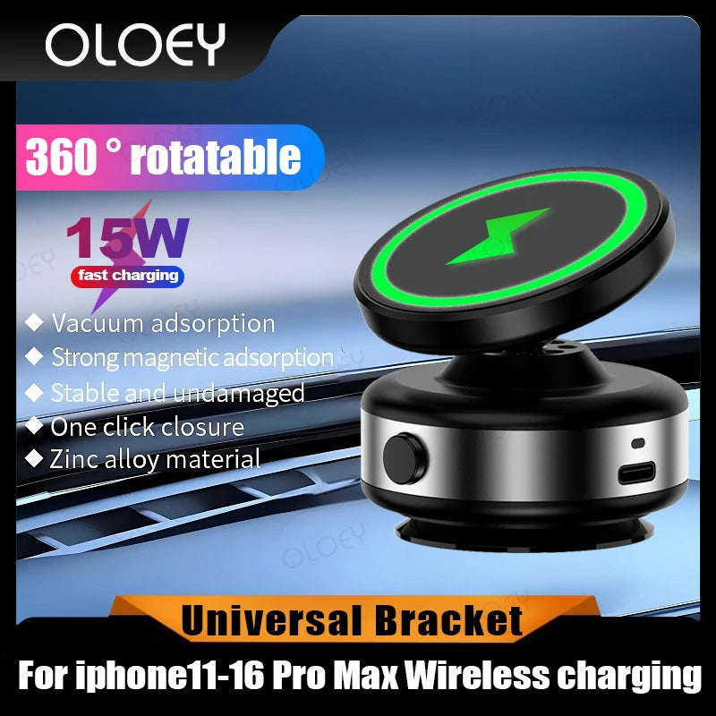 Support wireless charging 360 ° rotatable vacum car holder for iPhone Samsung Xiaomi magnetic car mount vacuum phone holder