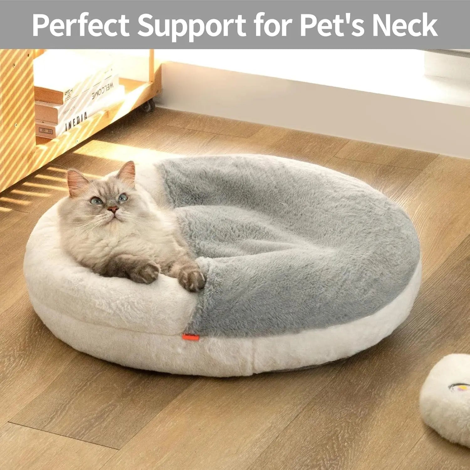 Enclosed Cat Bed Cave - Washable Pet Bed With Blanket & Non-Slip Base For Cats & Small Dogs 22'' X 22'', White - MaJuah