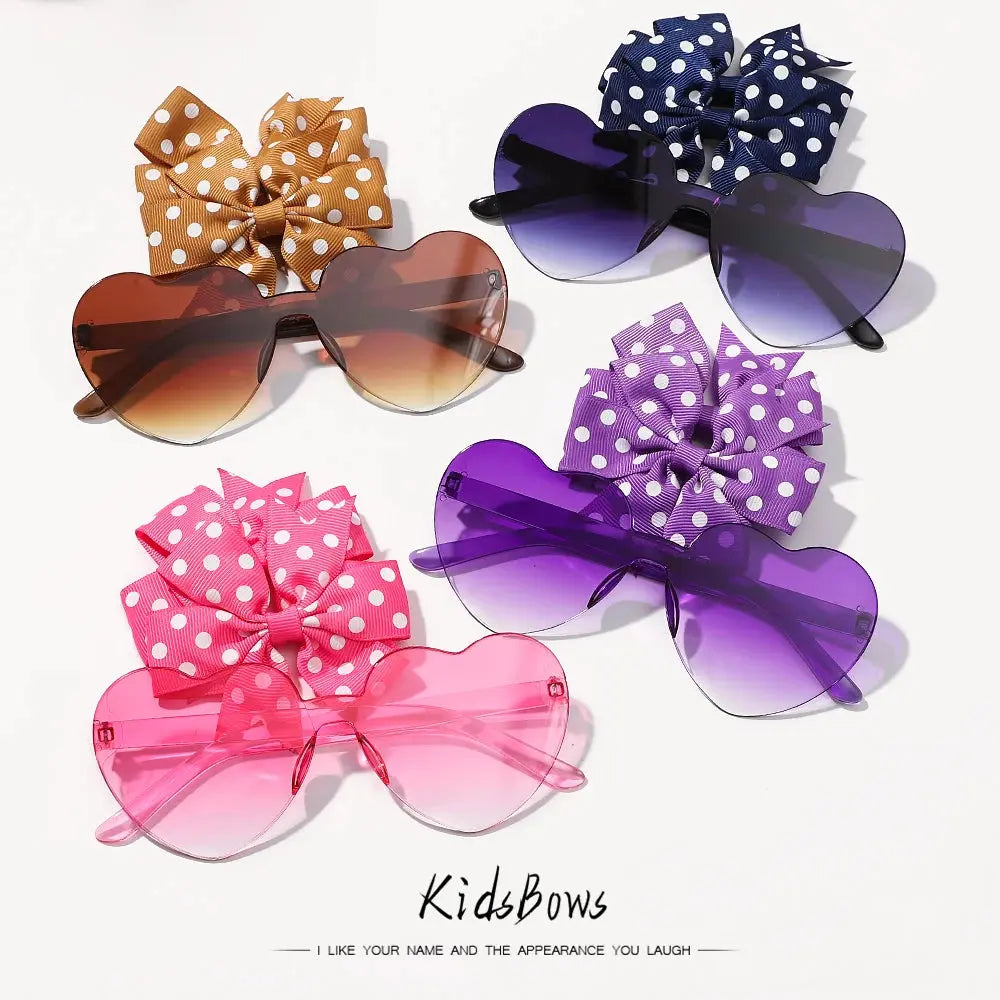Cute Dot Hairpin and Heart Sunglasses Set for Kids - MaJuah