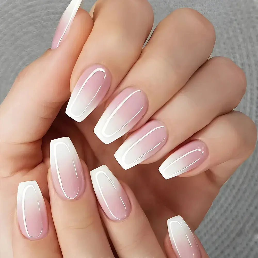 24Pcs Gradient Acrylic Fake Nails Art Long Ballet Wearing Nails Fake Press on Nail Tips Full Cover Removable French False Nails - MaJuah