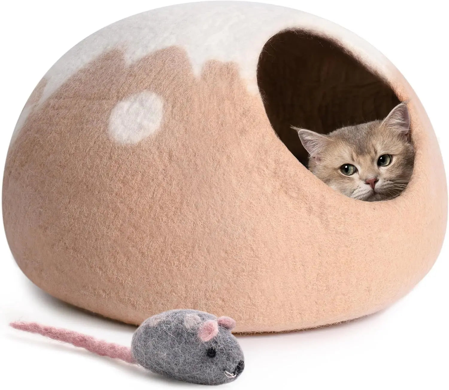 MEWOOFUN Handmade Wool Cat Cave Bed - Natural Felt Hideaway House For Indoor Cats & Kittens, Breathable Warm Pet Bed Grey, Medium - MaJuah