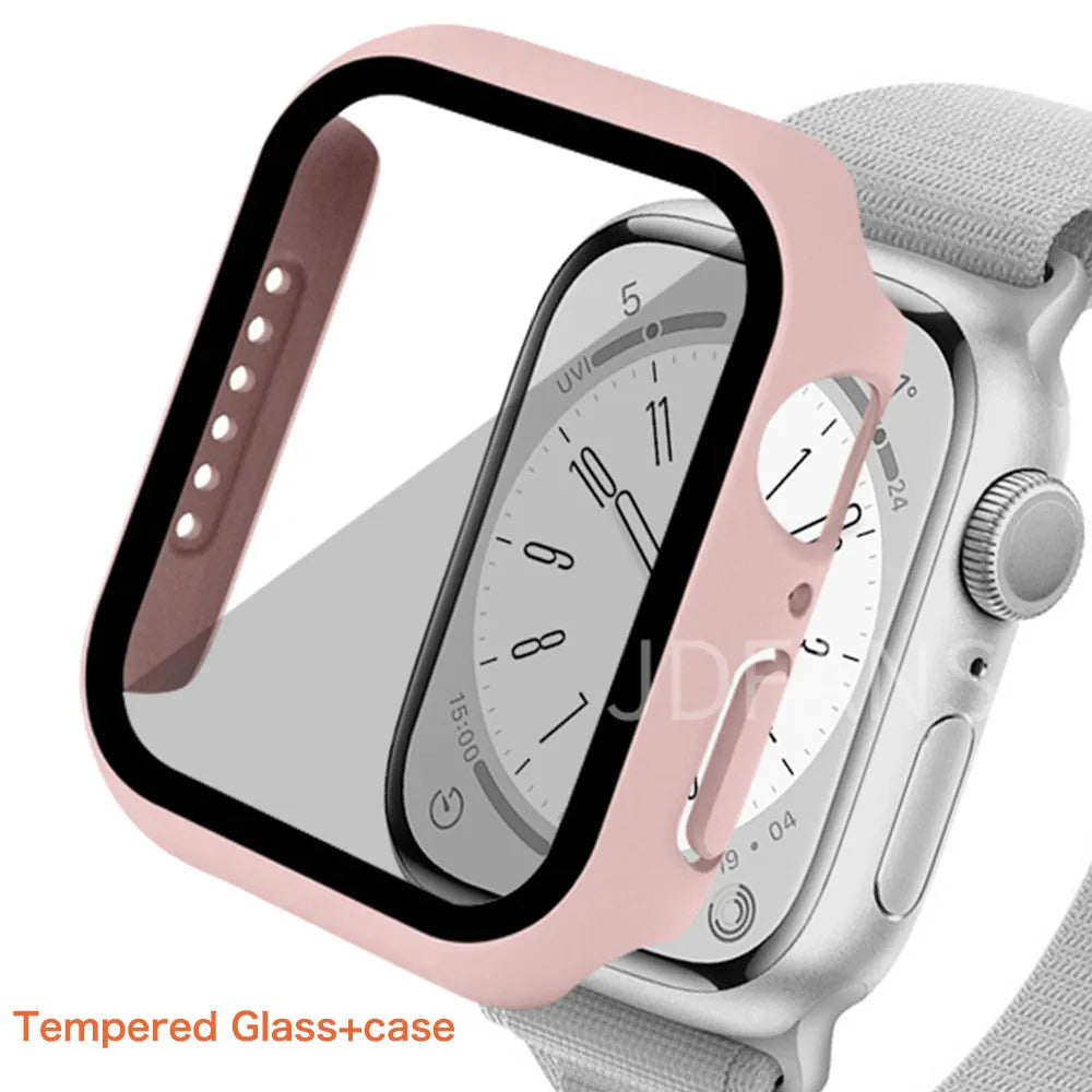 Tempered Glass+ cover For Apple Watch Case series 9 8 7 41mm 45mm 42mm HD PC bumper Screen Protector iWatch 6 5 4 se 44mm 40mm