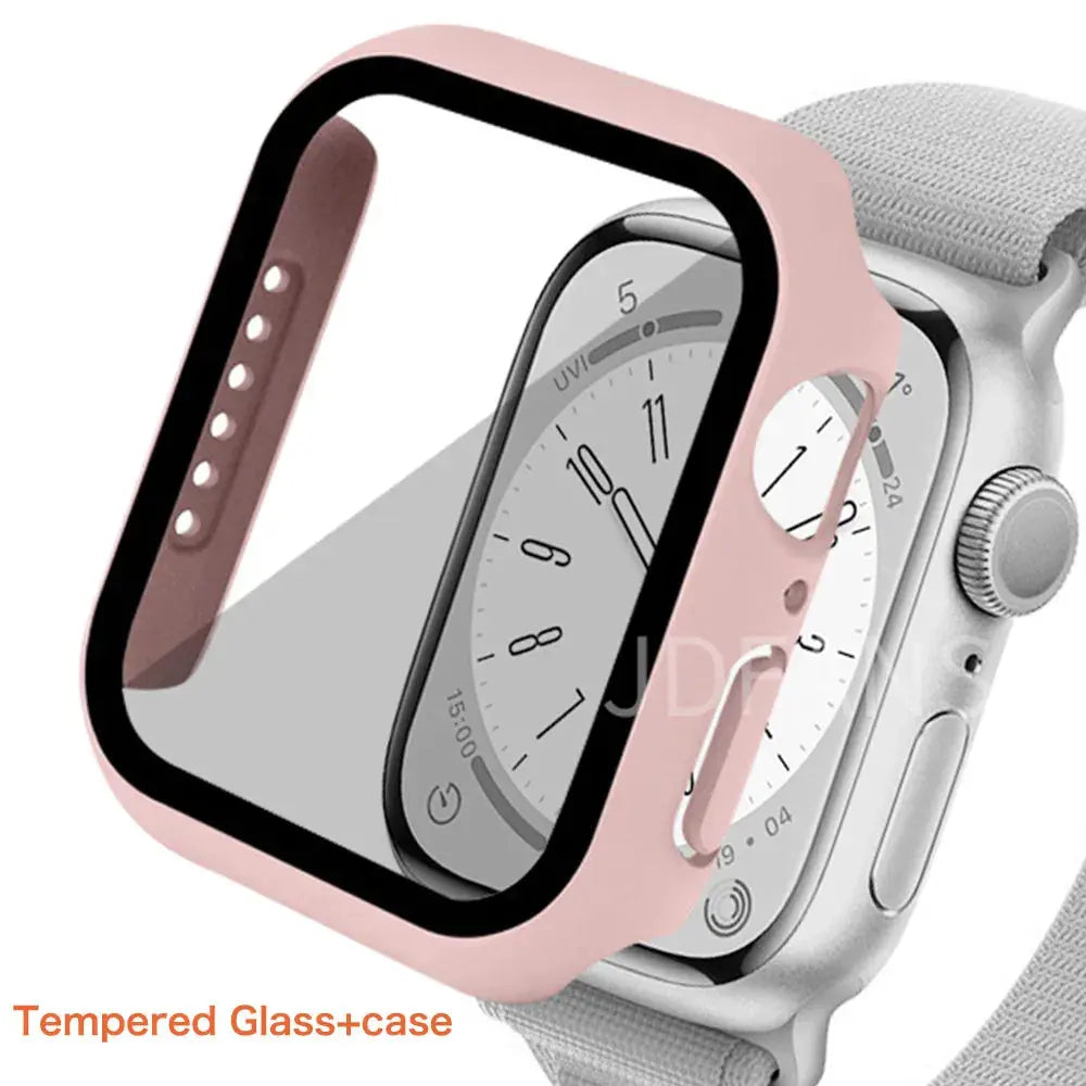 Tempered Glass+ cover For Apple Watch Case series 9 8 7 41mm 45mm 42mm HD PC bumper Screen Protector iWatch 6 5 4 se 44mm 40mm - MaJuah