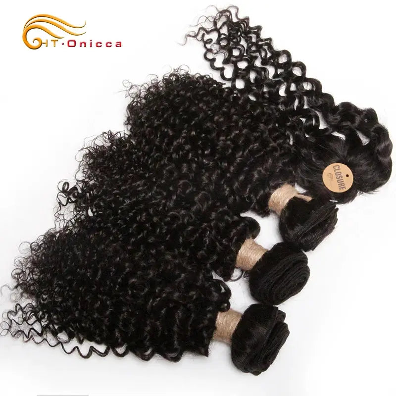 Kinky Curly Bundles With Closure Natural Human Hair Bundles Short Indian Hair Bundles With Circular Closure - MaJuah