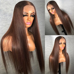 Dark Chocolate Brown Straight Lace Front Wig Colored Transparent Lace Frontal Wigs Human Hair Wigs For Women On Sale Clearance, Ships From - United States