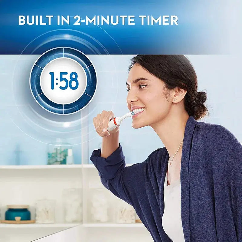 Oral B Electric Toothbrush Pro 4000 3D Action Daily Clean Teeth Visible Pressure Sensor 4 Modes Gum Cares Waterproof Rechargeabl - MaJuah