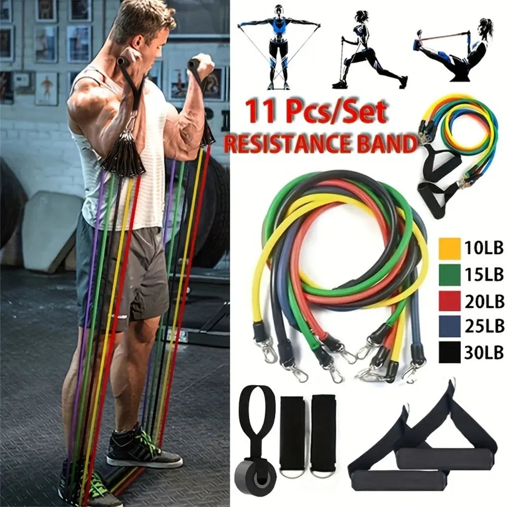 11pcs/Set Resistance Elastic Exercise Bands, Portable Fitness Equipment, Ankle Strap, Chest Expander, - MaJuah