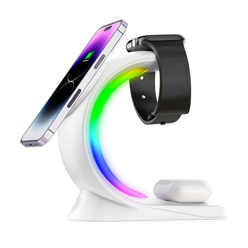 4 In 1 Magnetic Wireless Charger Fast Charging For Smart Phone Atmosphere Light Charging Station For Airpods Pro I-phone Watch - MaJuah