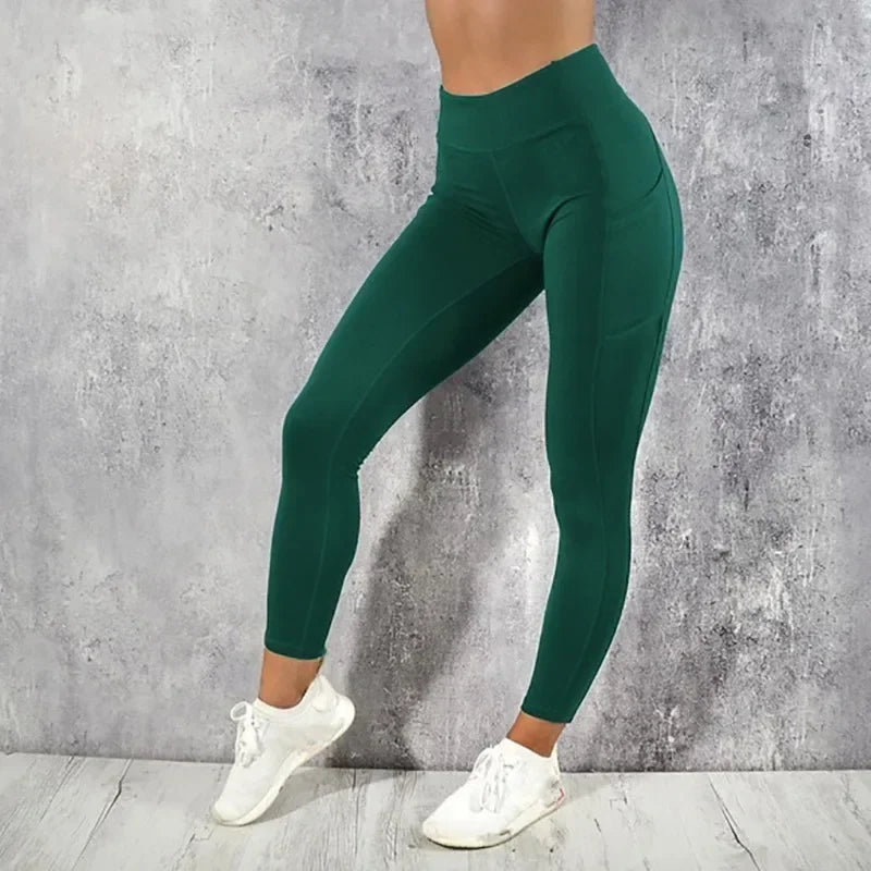 Yoga Fitness Women Leggings High Waist Tights with Pocket Gym Workout Running Stretchy Sexy Butt Liftting Casual Skinny Pants MaJuah