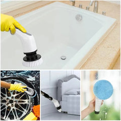 Electric Spin Scrubber Cleaning Turbo Scrub Brush with 7 Replacement Brush Heads Adjustable Handle Kitchen Bathroom Clean Tools