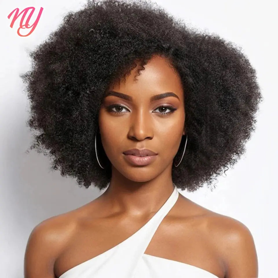 Afro Kinky Curly Lace Front Wig Brazilian Remy Human Hair HD Lace Natural Hairline 13X4X2 Glueless Afro Short Bob Human Hair Wig - MaJuah