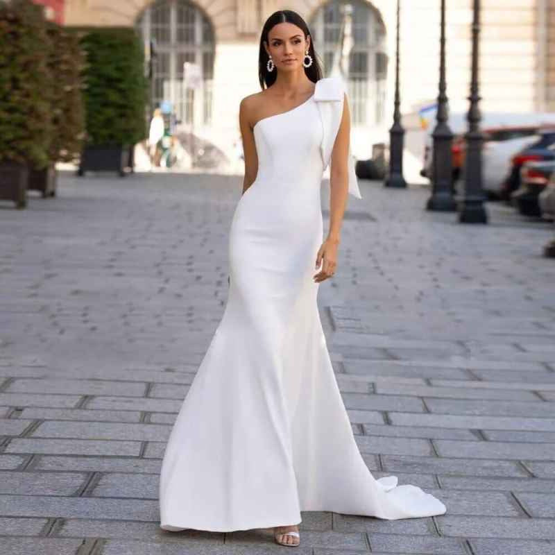 Fishtail Wedding Dress Slimming Long One-shoulder Gown CozyPet Store