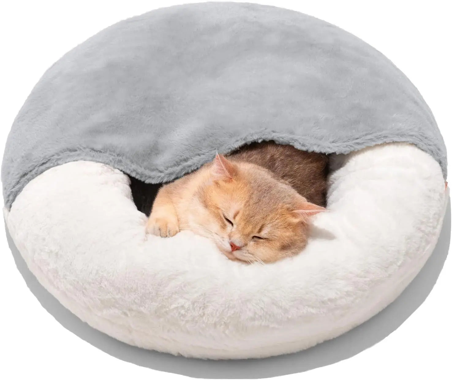 Enclosed Cat Bed Cave - Washable Pet Bed With Blanket & Non-Slip Base For Cats & Small Dogs 22'' X 22'', White - MaJuah