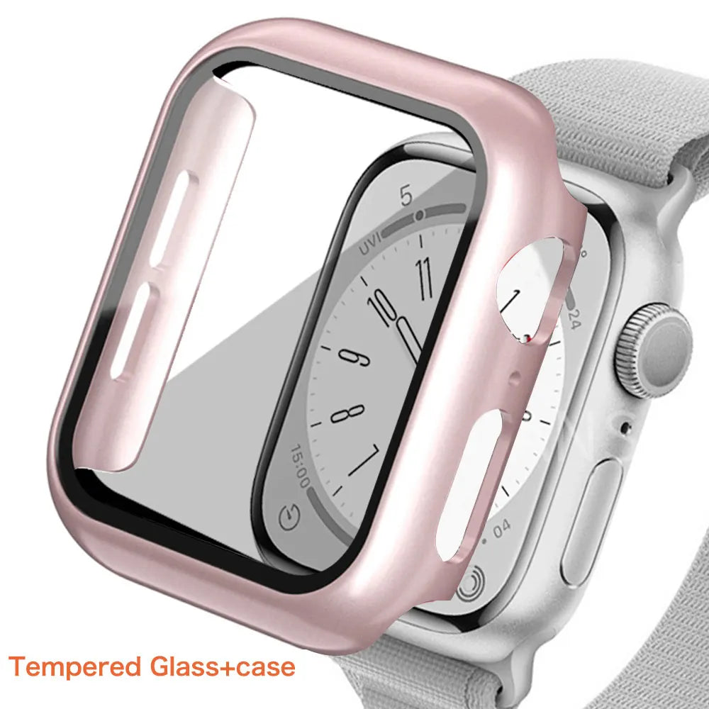 Tempered Glass+ cover For Apple Watch Case series 9 8 7 41mm 45mm 42mm HD PC bumper Screen Protector iWatch 6 5 4 se 44mm 40mm