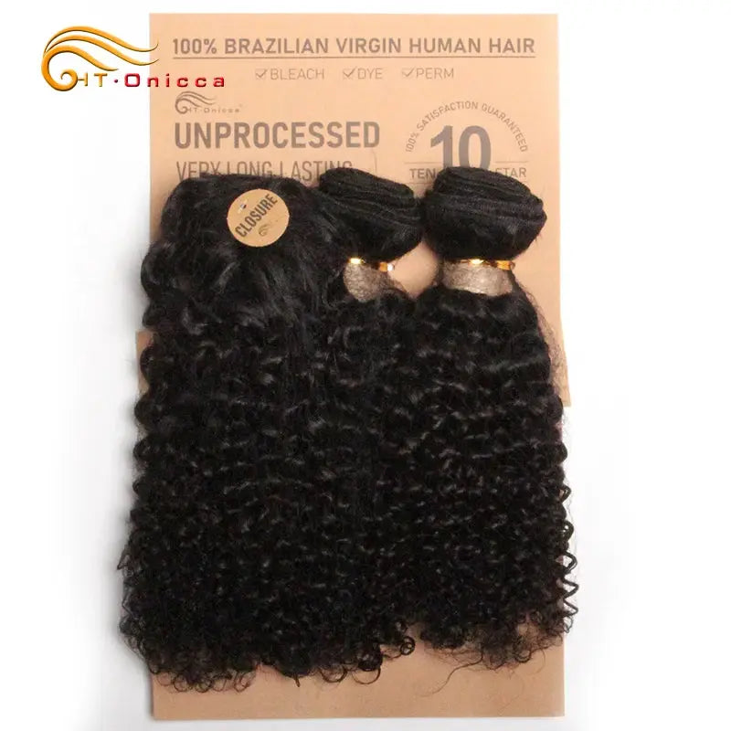 Kinky Curly Bundles With Closure Natural Human Hair Bundles Short Indian Hair Bundles With Circular Closure - MaJuah