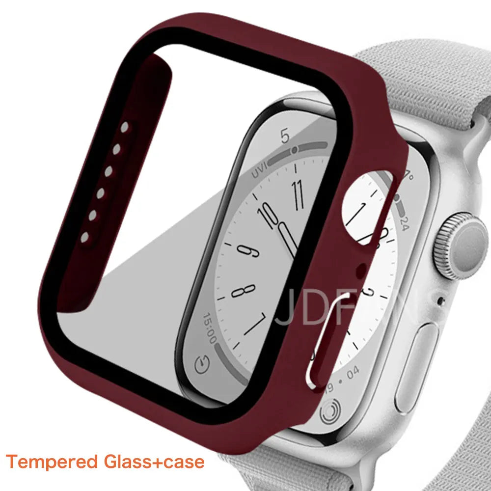 Tempered Glass+ cover For Apple Watch Case series 9 8 7 41mm 45mm 42mm HD PC bumper Screen Protector iWatch 6 5 4 se 44mm 40mm