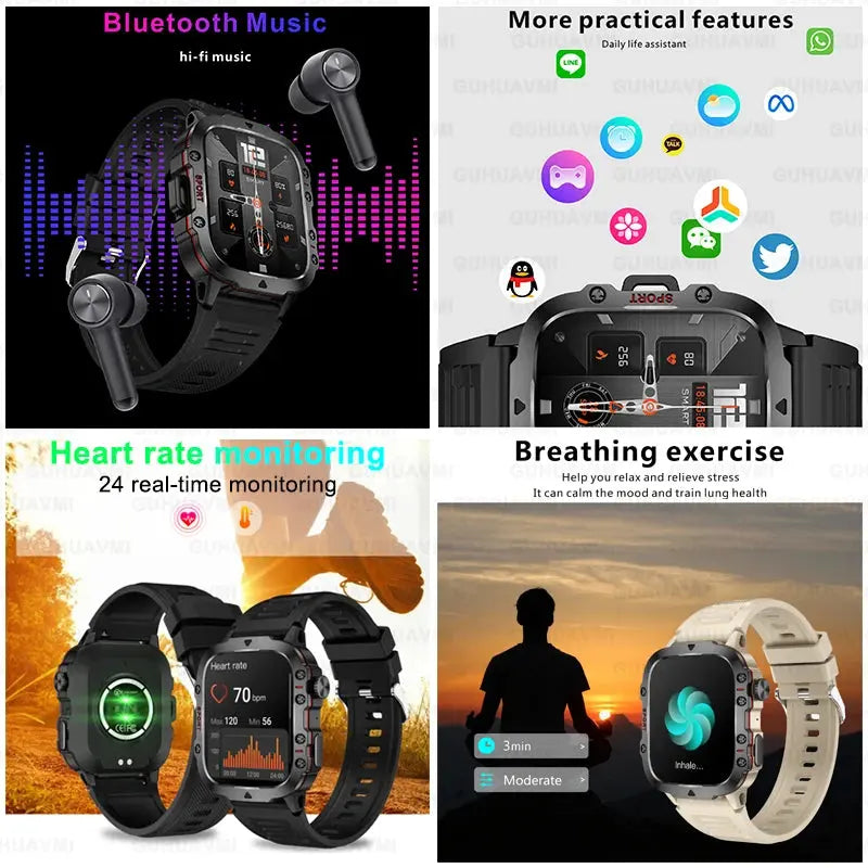 2024 Outdoor Military 3ATM Waterproof Smart Watch Men 420mAh Battery Heart Rate Sports Fitness Watches Bluetooth Call Smartwatch - MaJuah