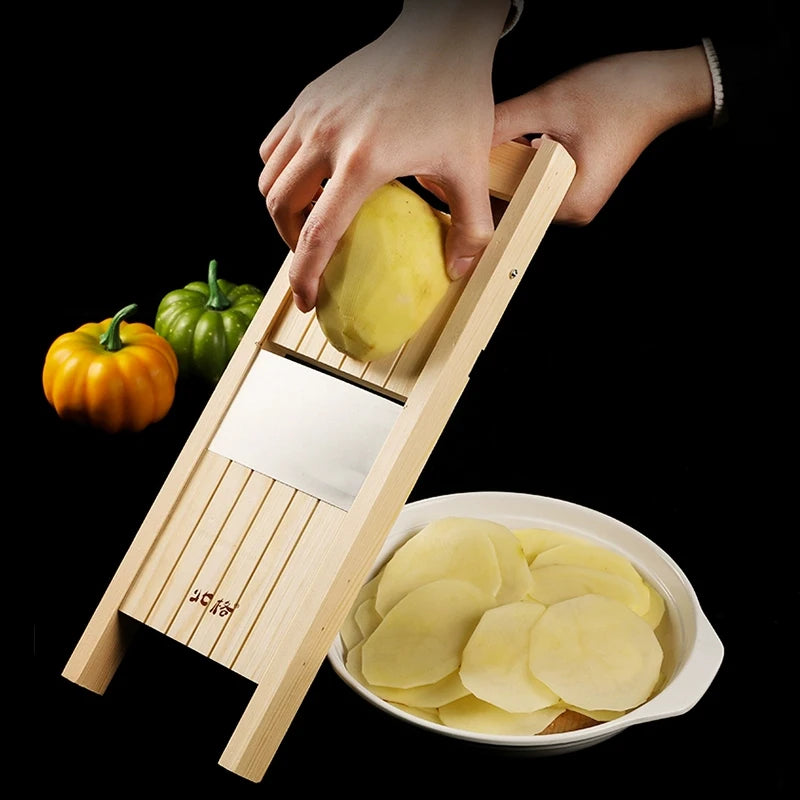 Wooden Adjustable Vegetables Cutter 0.5-7mm Slicer for Potato,Tomato and Onion Cabbage Shredder Chip Fruit Chopper