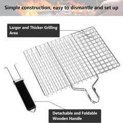 Outdoor Camping BBQ Folding Grilling Basket: Stainless Steel Foldable Grill Rack for Seafood, Steak, and Vegetables