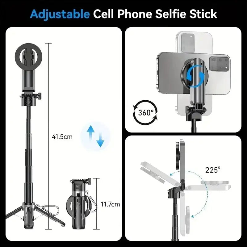 Pocket Mini Bluetooth Magnetic Selfie Stick Telescopic Multifunctional Tripod Stand for IPhone Android Magsafe Travel Monopod MaJuah