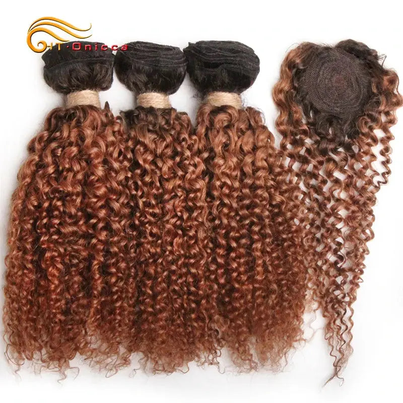 Kinky Curly Bundles With Closure Natural Human Hair Bundles Short Indian Hair Bundles With Circular Closure - MaJuah