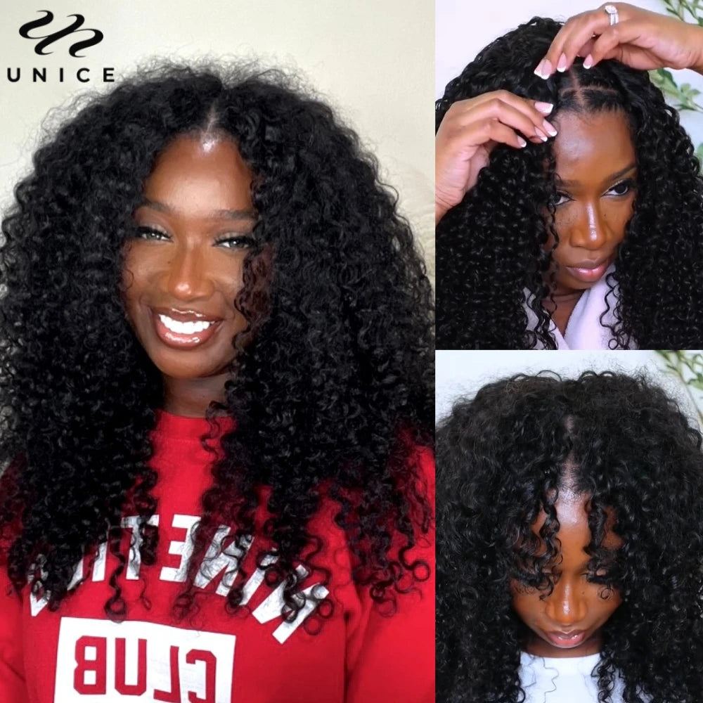 UNICE Hair EasiContour Jerry Curly V Part Wig 100% Human Hair Seamless Edge Upgrade U Part Wig Beginner Friendly Human Hair Wigs, Ships From - United States