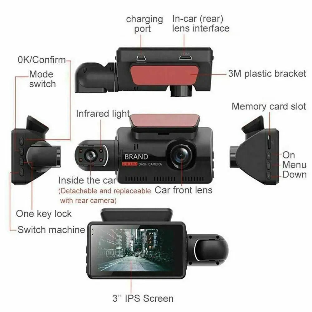 1080P Dual Lens Car DVR Dash Cam Video Recorder G-Sensor Front And Inside Camera - MaJuah