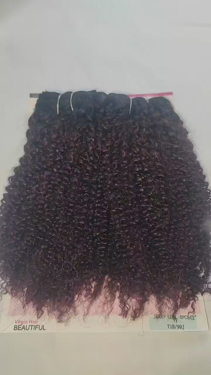 6Pcs/Lot Peruvian Curly Bundles Jerry Curl Double Drawn Human Hair Remy Funmi Hair T1B 30 99J Colored Hair Extension
